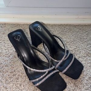 Connie Black Heels with Silver Straps
